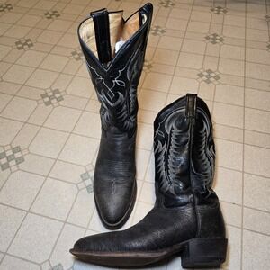 Vtg Tony Lama 6250 Shrunken Bull Shoulder Black Gray Leather Cowboy Boots 10 D